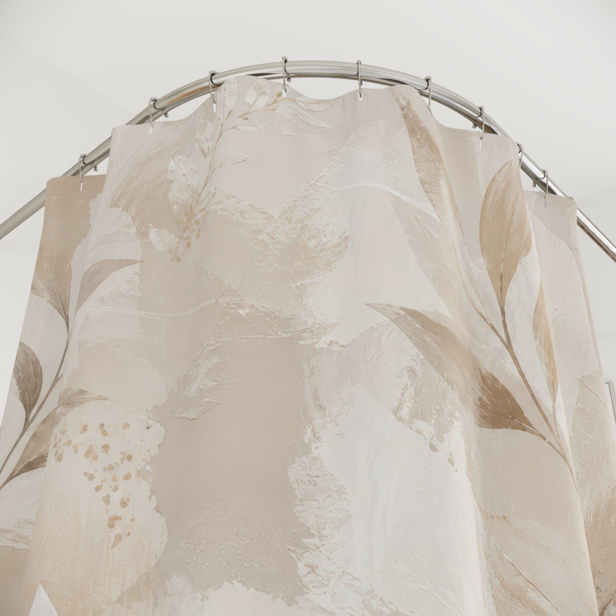 Light Beige Shower Curtain, Painterly Botanical Leaf Bath Decor, Ivory Greige Taupe Pattern, Organic Neutral Guest Bathroom Style Decor