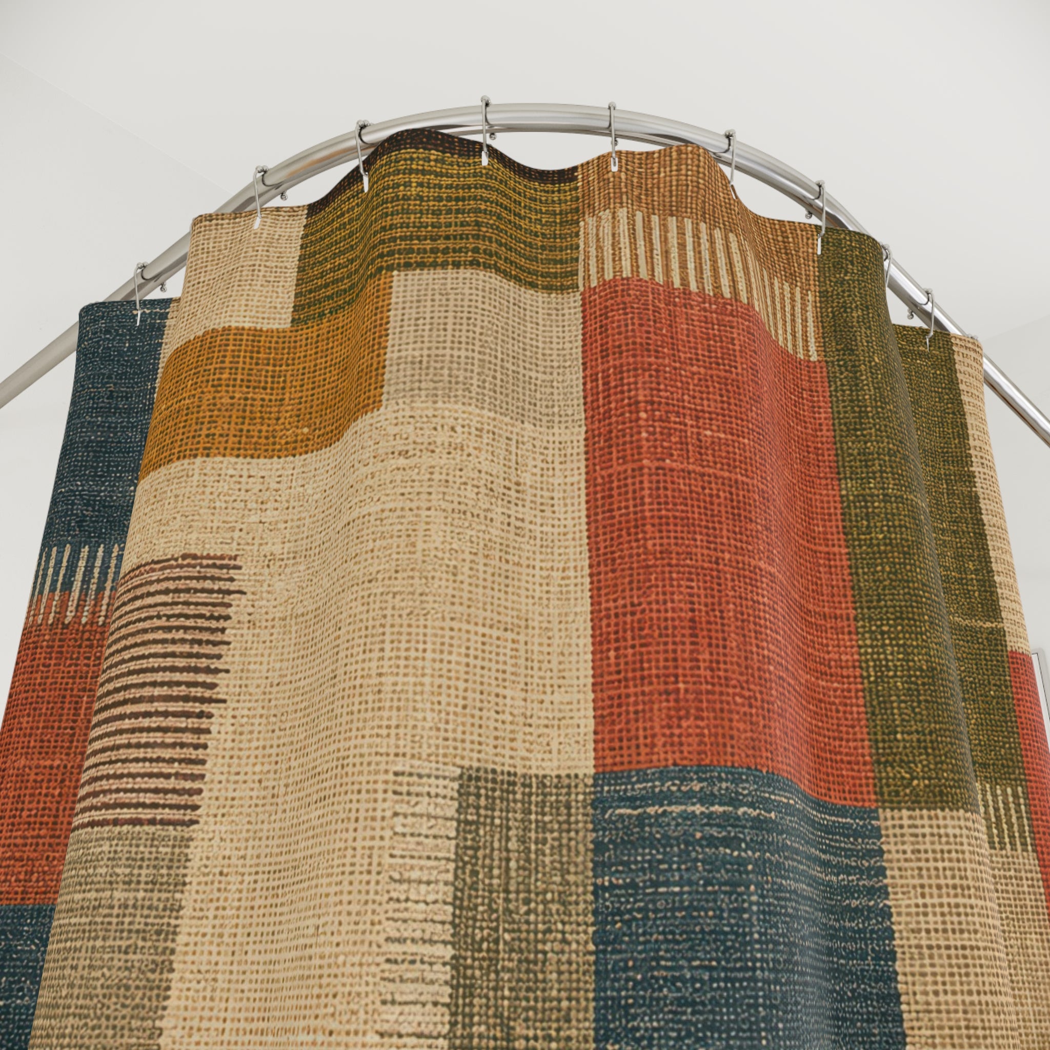 Woven Patchwork Block Shower Curtain