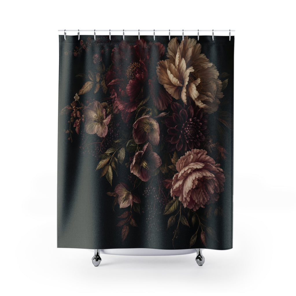 Burgundy Gothic Floral Shower Curtain