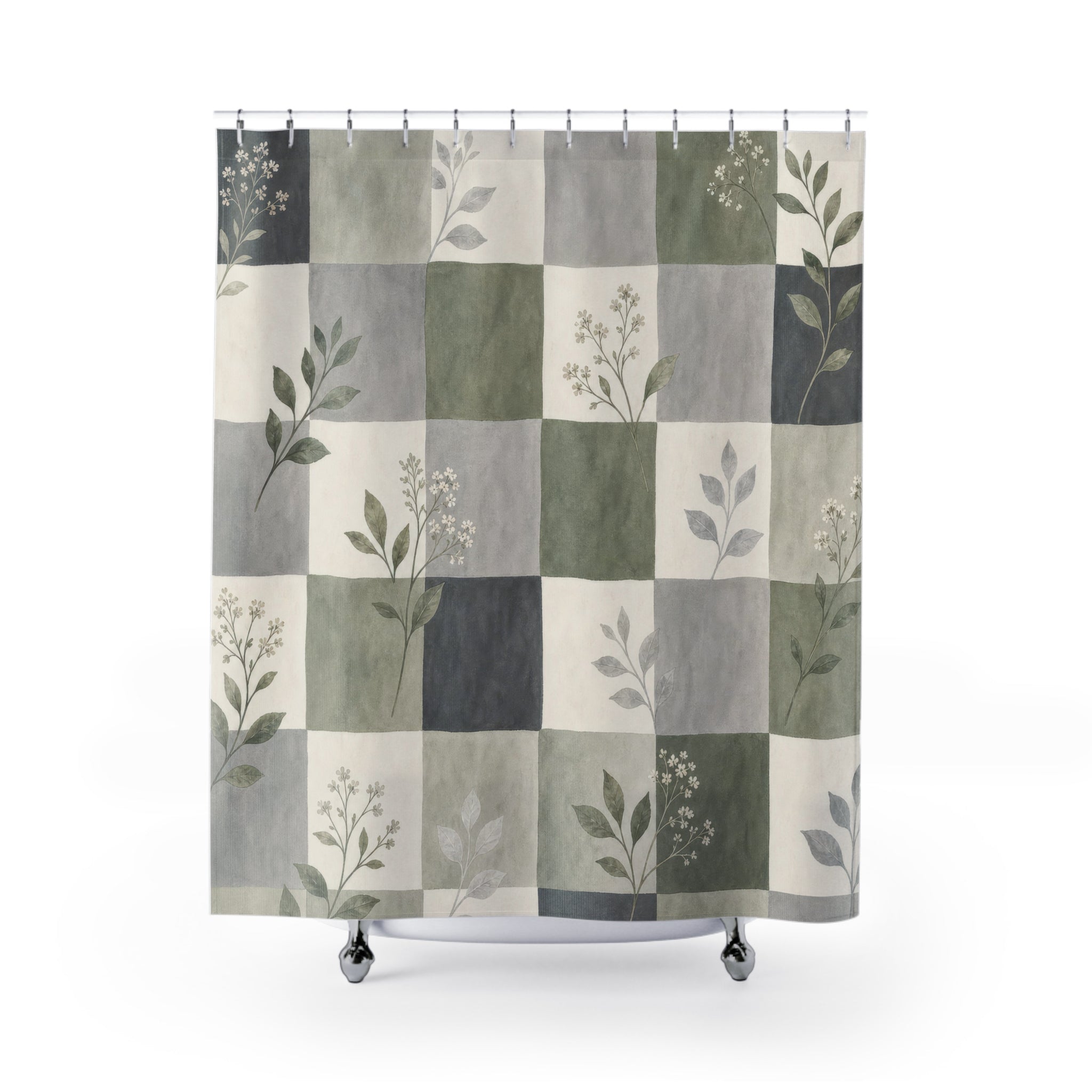 Green Grey Patchwork Shower Curtain