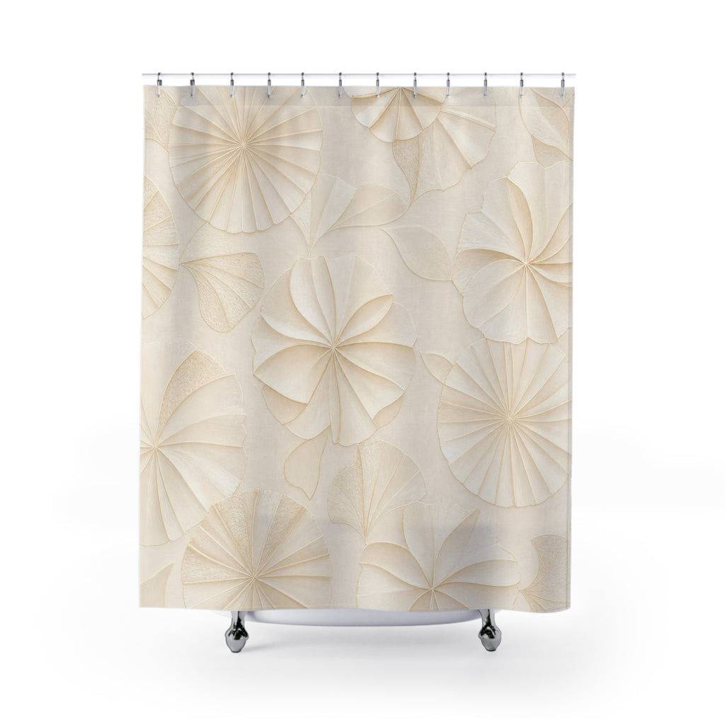 Floral Shower Curtain, Cream Beige Bath Decor, Relief Style Flower Pattern, Elegant Neutral Guest Bathroom Decor, Classic Soft Style