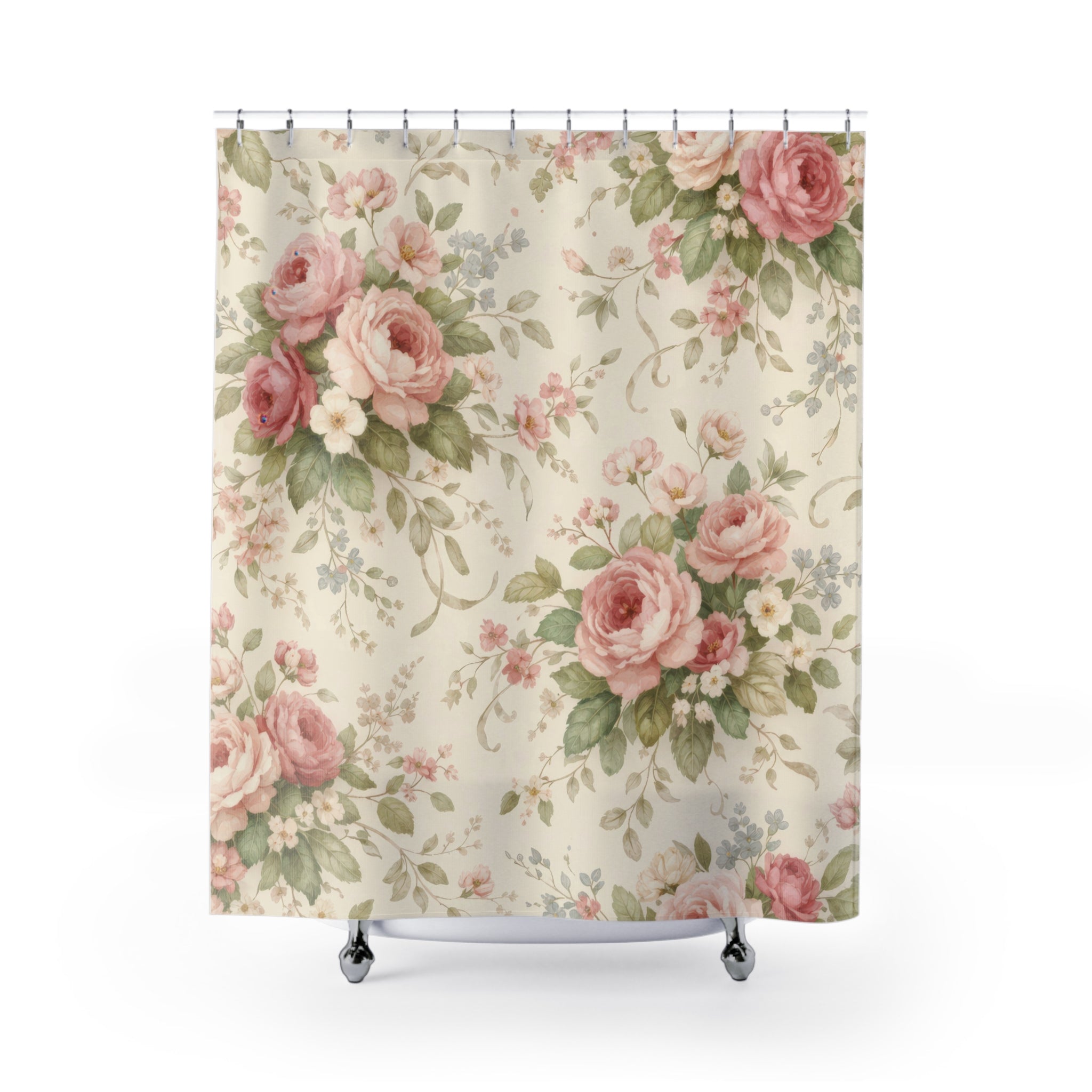 Farmhouse Rose Shower Curtain – Blush Pink Cottage