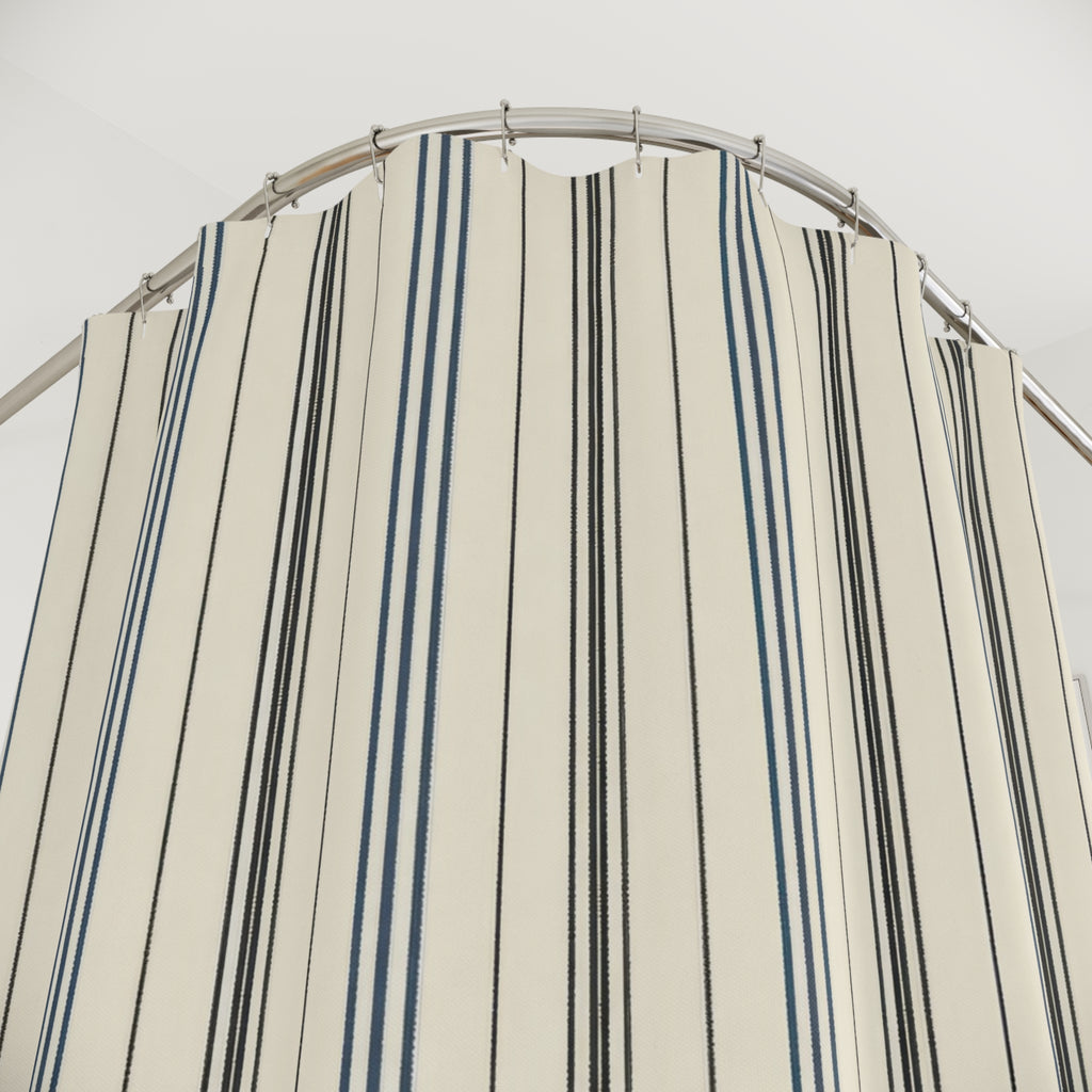 Navy Black Ticking Stripe Shower Curtain