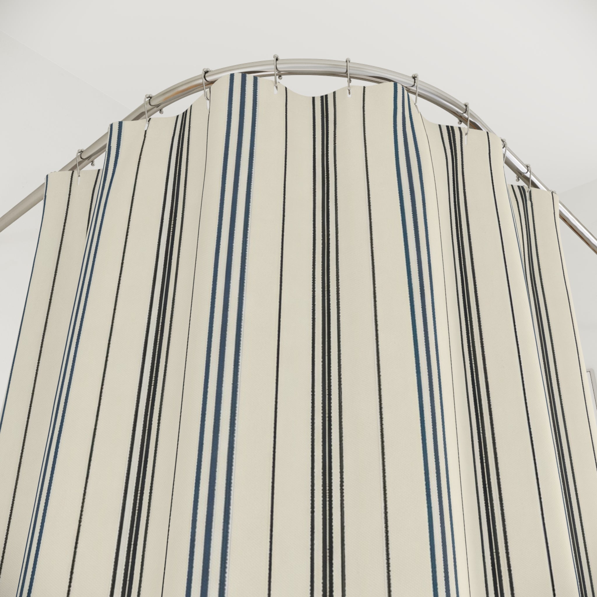 Navy Black Ticking Stripe Shower Curtain
