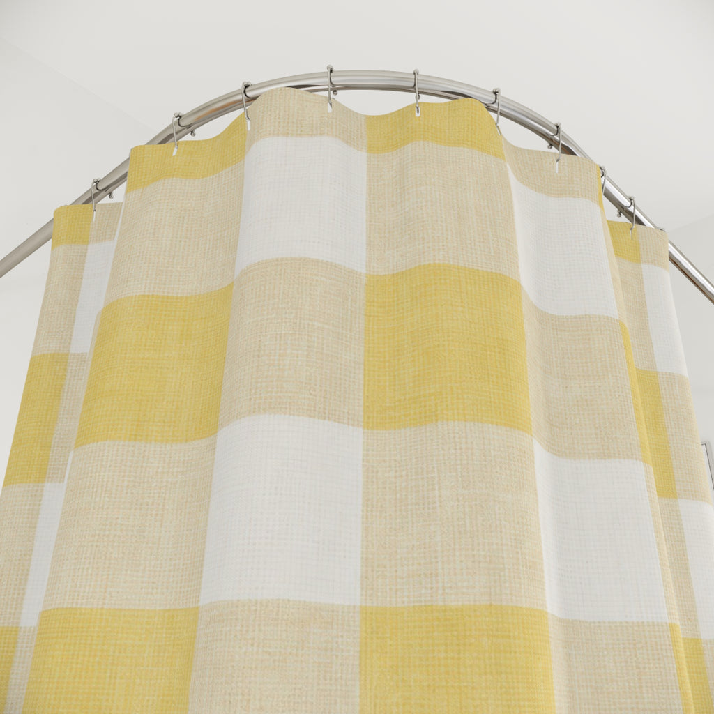 Gingham Shower Curtain, Yellow Checkered Bath Decor, Sunny Farmhouse Check Pattern, Classic Guest Bathroom Decor, Yellow Gingham Style