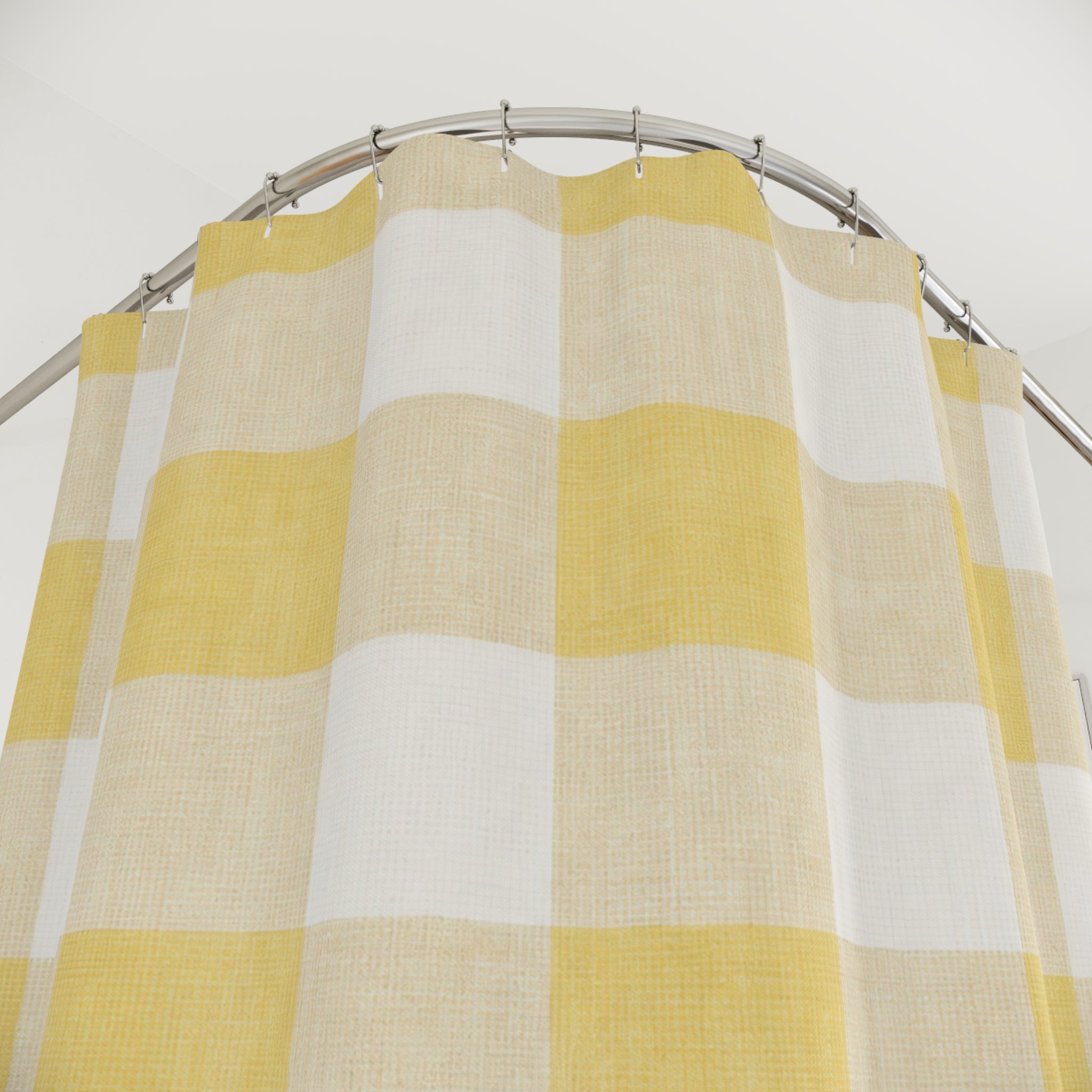 Gingham Shower Curtain, Yellow Checkered Bath Decor, Sunny Farmhouse Check Pattern, Classic Guest Bathroom Decor, Yellow Gingham Style