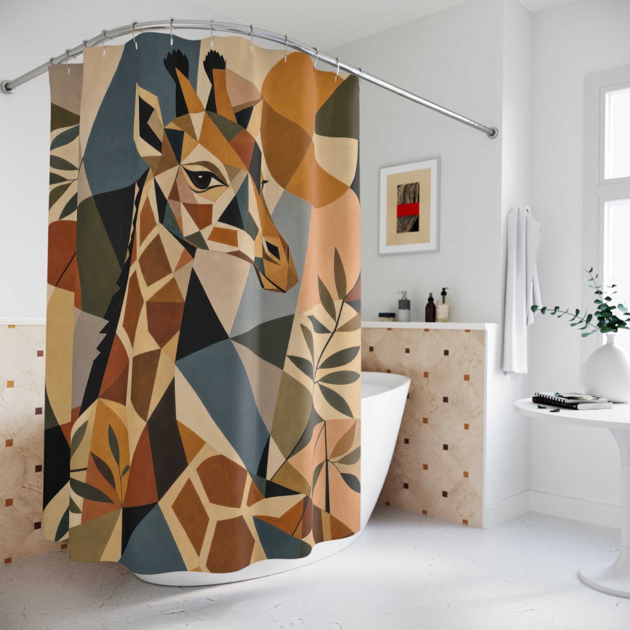 Faceted Safari Animal Portrait Shower Curtain