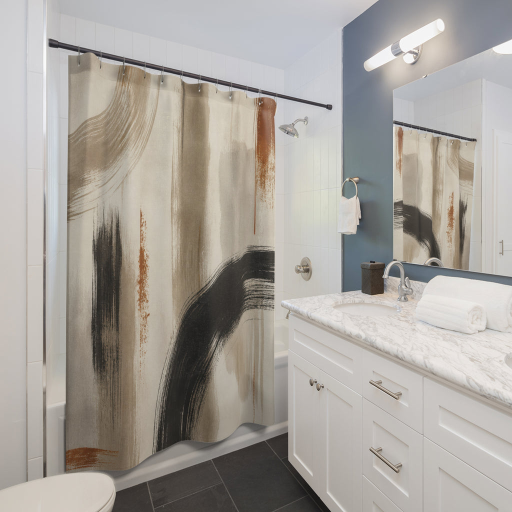 Black Tan Brushstroke Shower Curtain