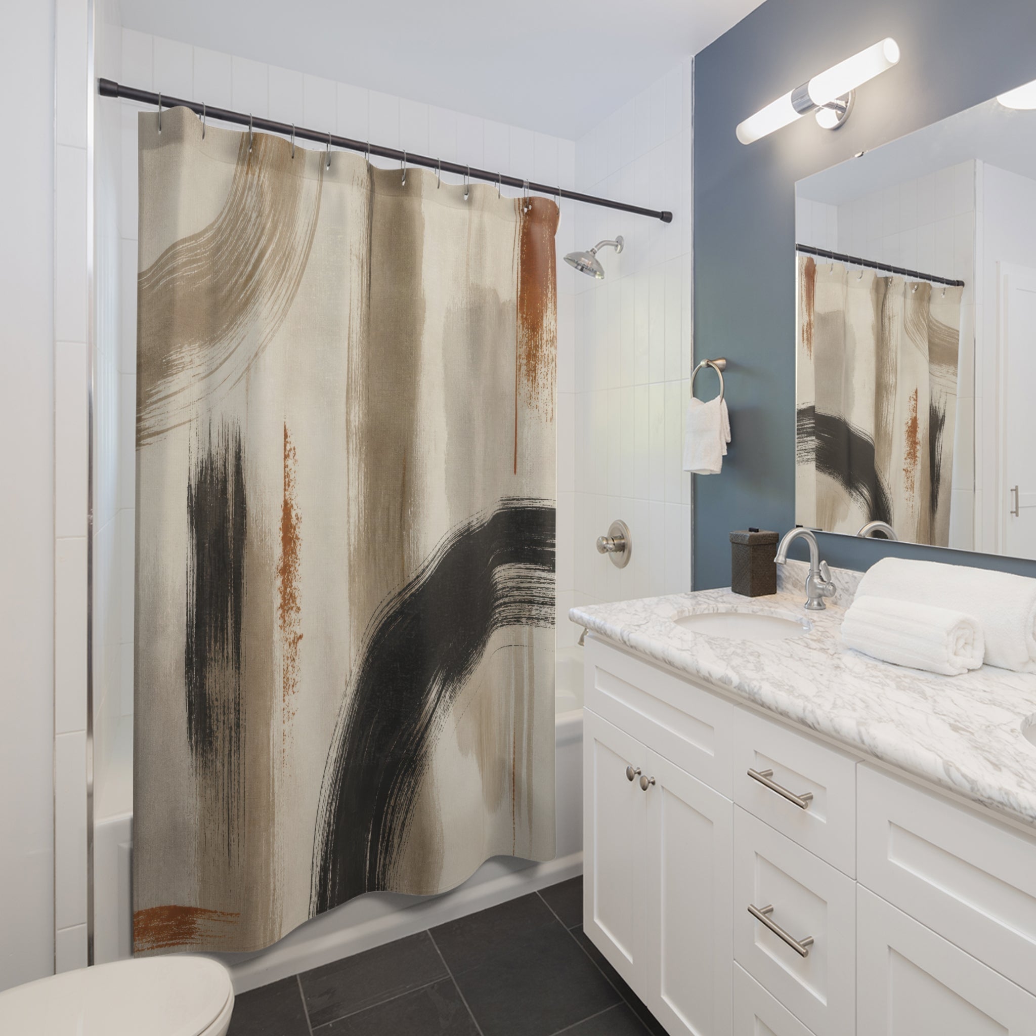 Black Tan Brushstroke Shower Curtain