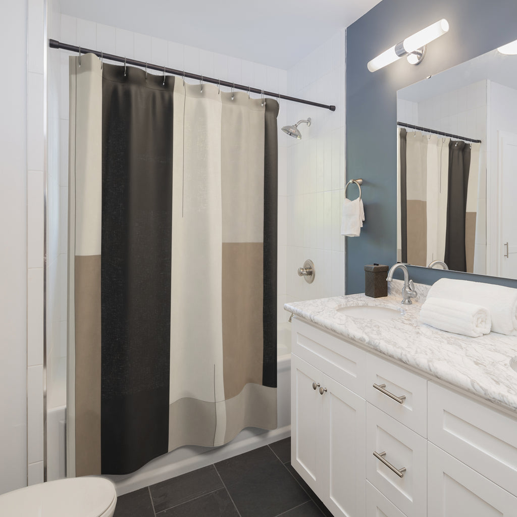 Beige Gray Modern Black Shower Curtain