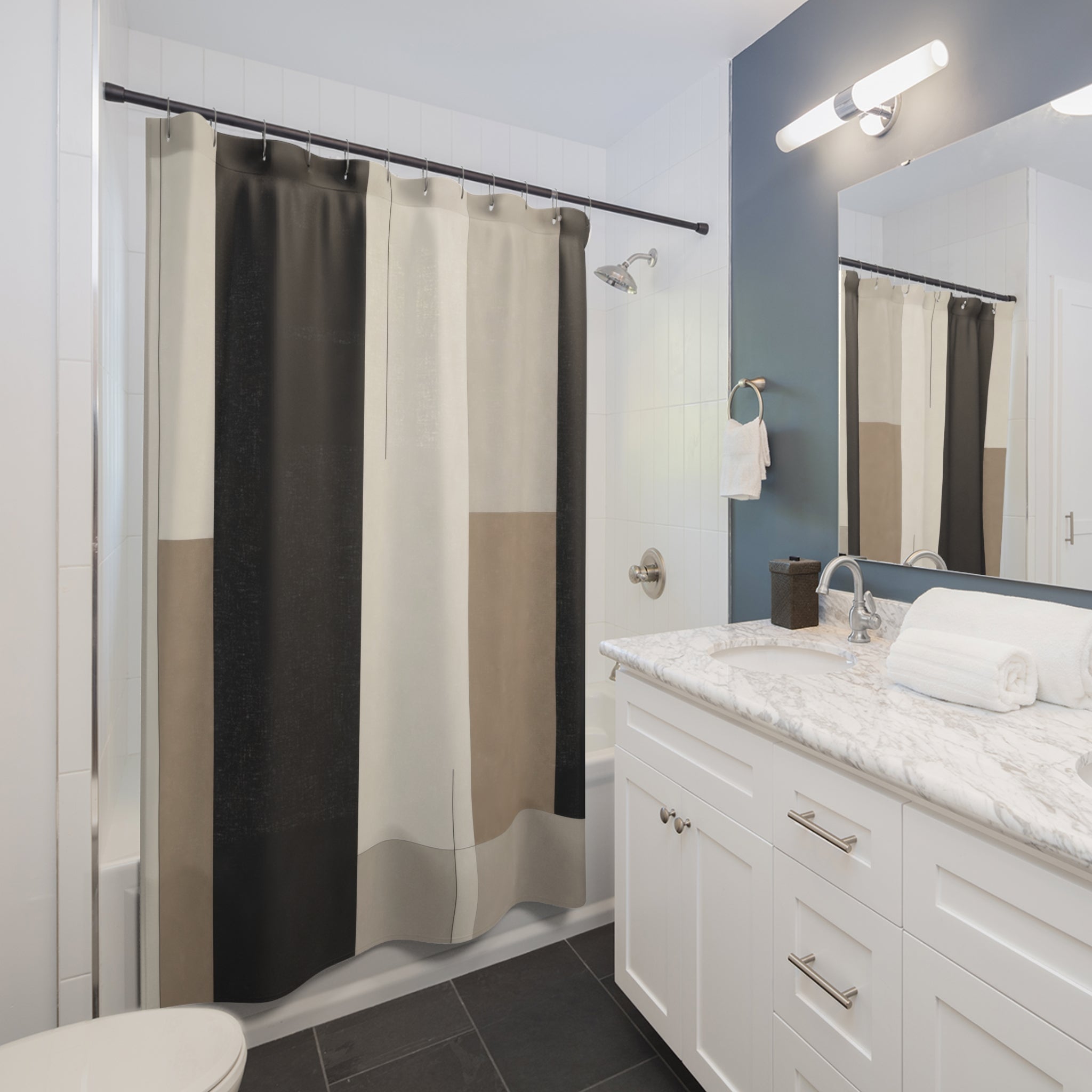 Beige Gray Modern Black Shower Curtain