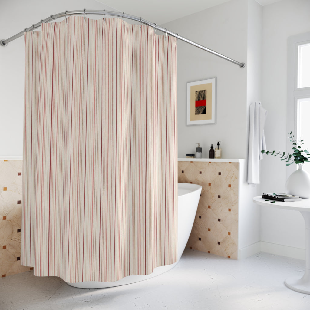 Delicate Red Micro Stripe Shower Curtain, Red Blush Classic Bathroom Decor, Modern Stripe Bath Curtain, Guest Bath Decor, Home Decor