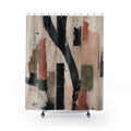 Abstract Shower Curtain, Muted City Shapes, Beige Teal Terracotta Bathroom Decor, Modern Geometric Art, Soft Urban Guest Bath, Warm Decor