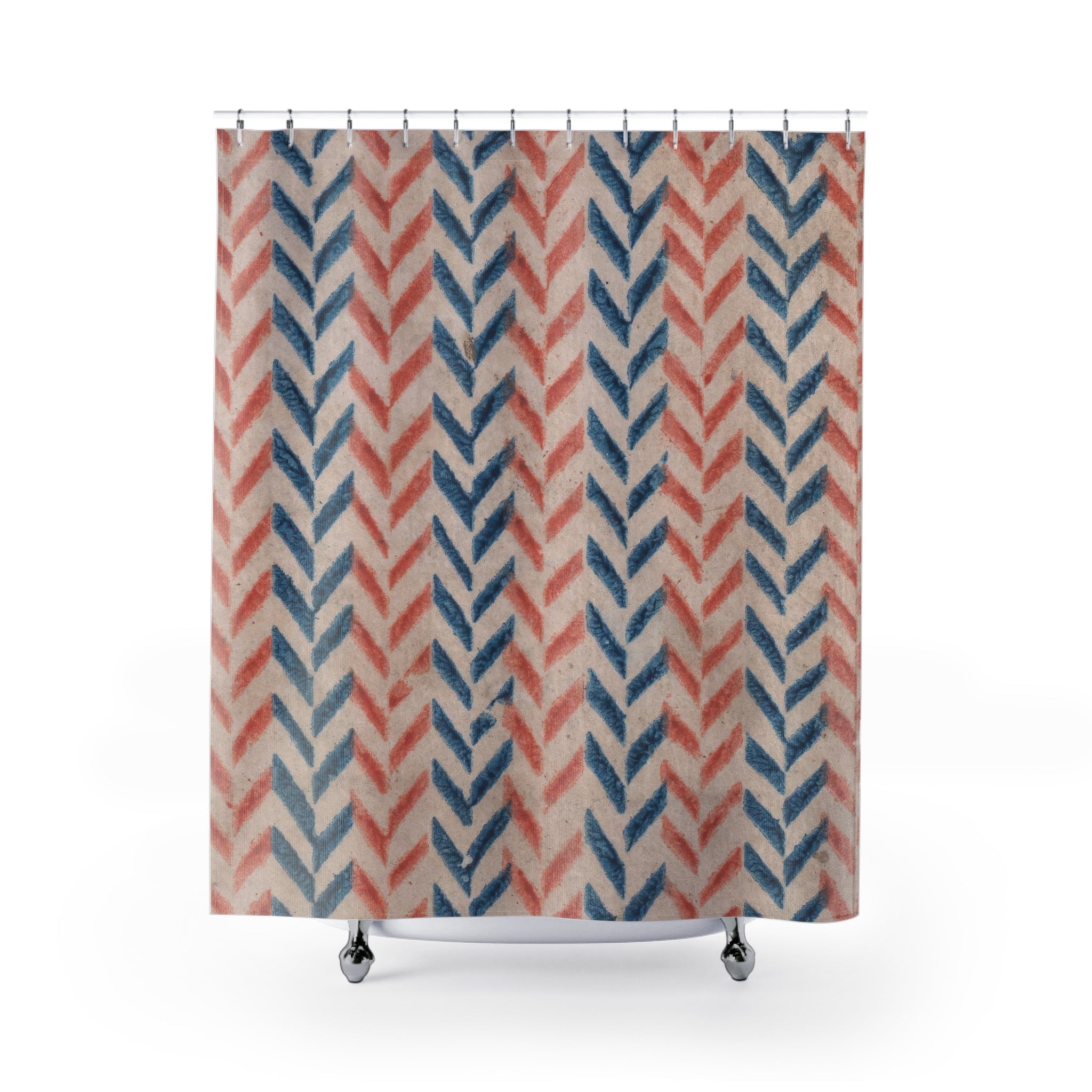 Orange & Blue Chevron Shower Curtain – Vintage Print