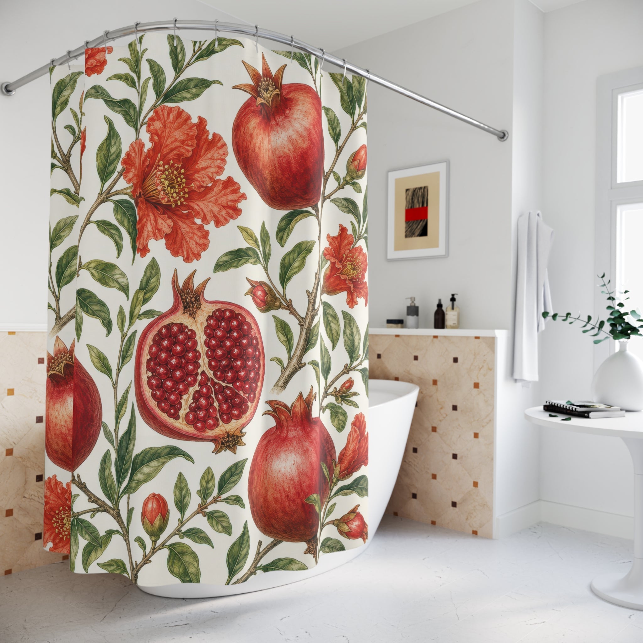 Red Floral Botanical Fruit Shower Curtain