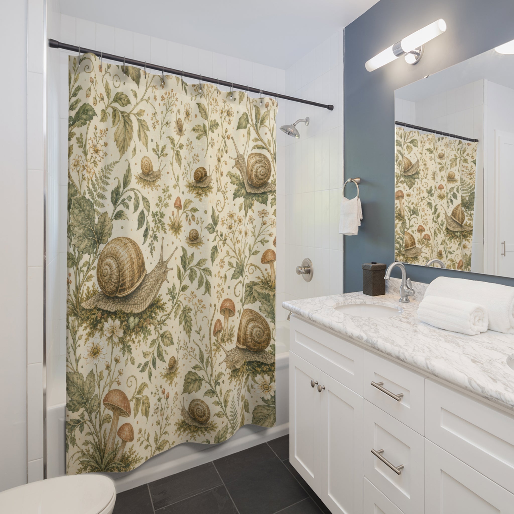 Snail Woodland Botanical Shower Curtain