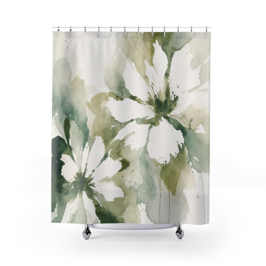Watercolor Botanical Green Floral Shower Curtain