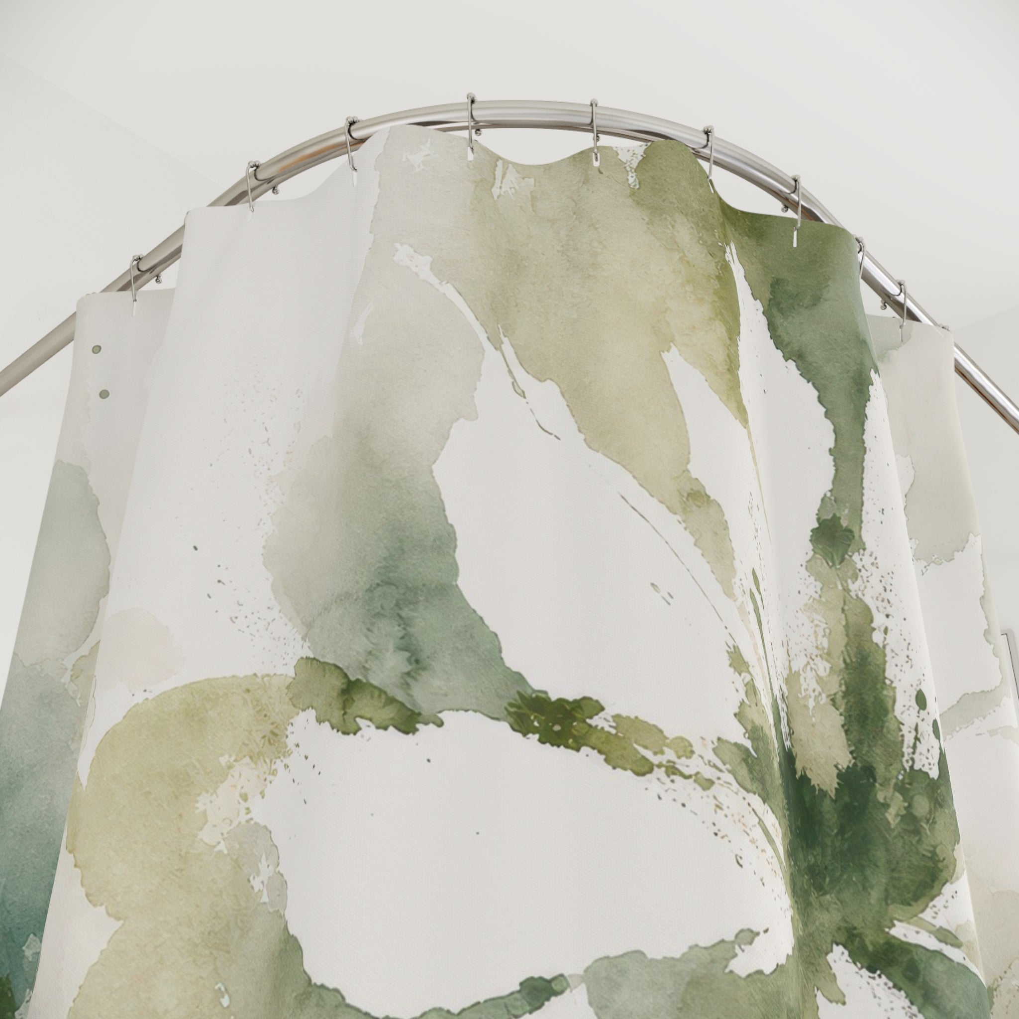 Watercolor Botanical Green Floral Shower Curtain