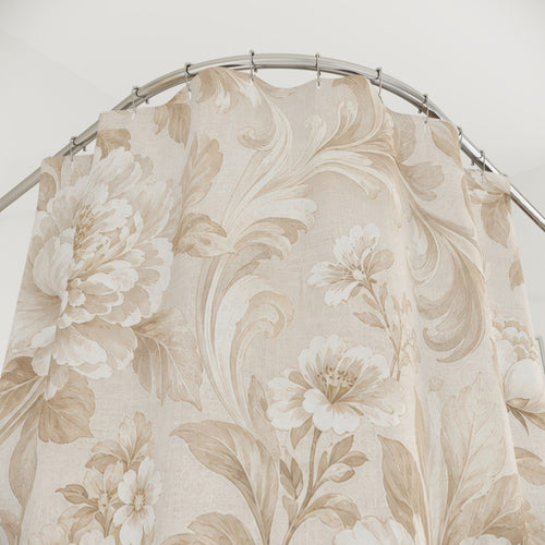 Beige and White Shower Curtain: Cream Floral Botanical Pattern