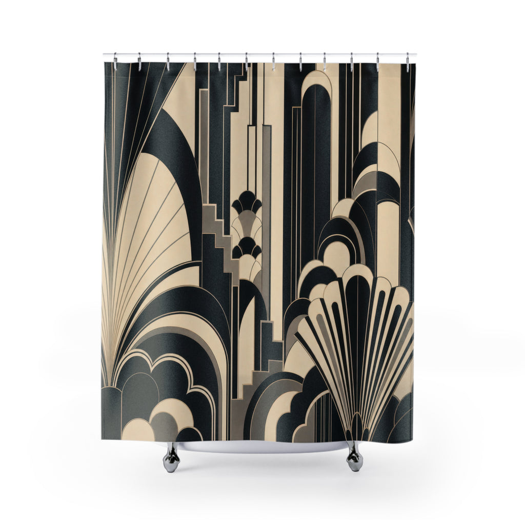Black White Art Deco Fan Shower Curtain
