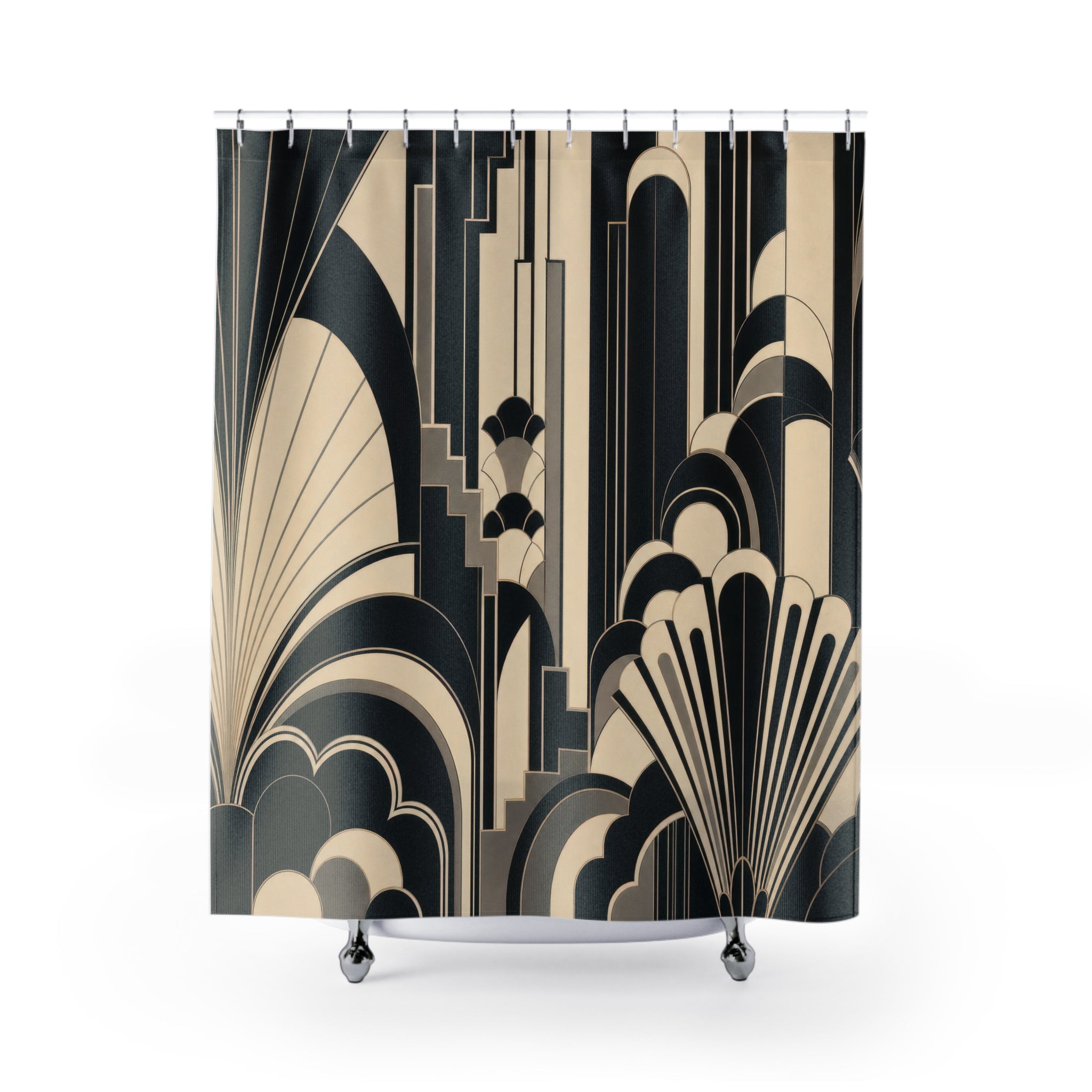 Black White Art Deco Fan Shower Curtain
