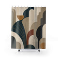 Art Deco Shower Curtain, Teal Fan and Arch Pattern, Black Cream Geometric Bath Decor, Modern Dark Bathroom Style, Moody Guest Bath