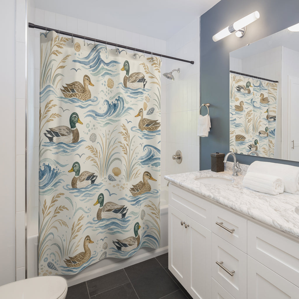 Watercolor Mallard Wave Shower Curtain