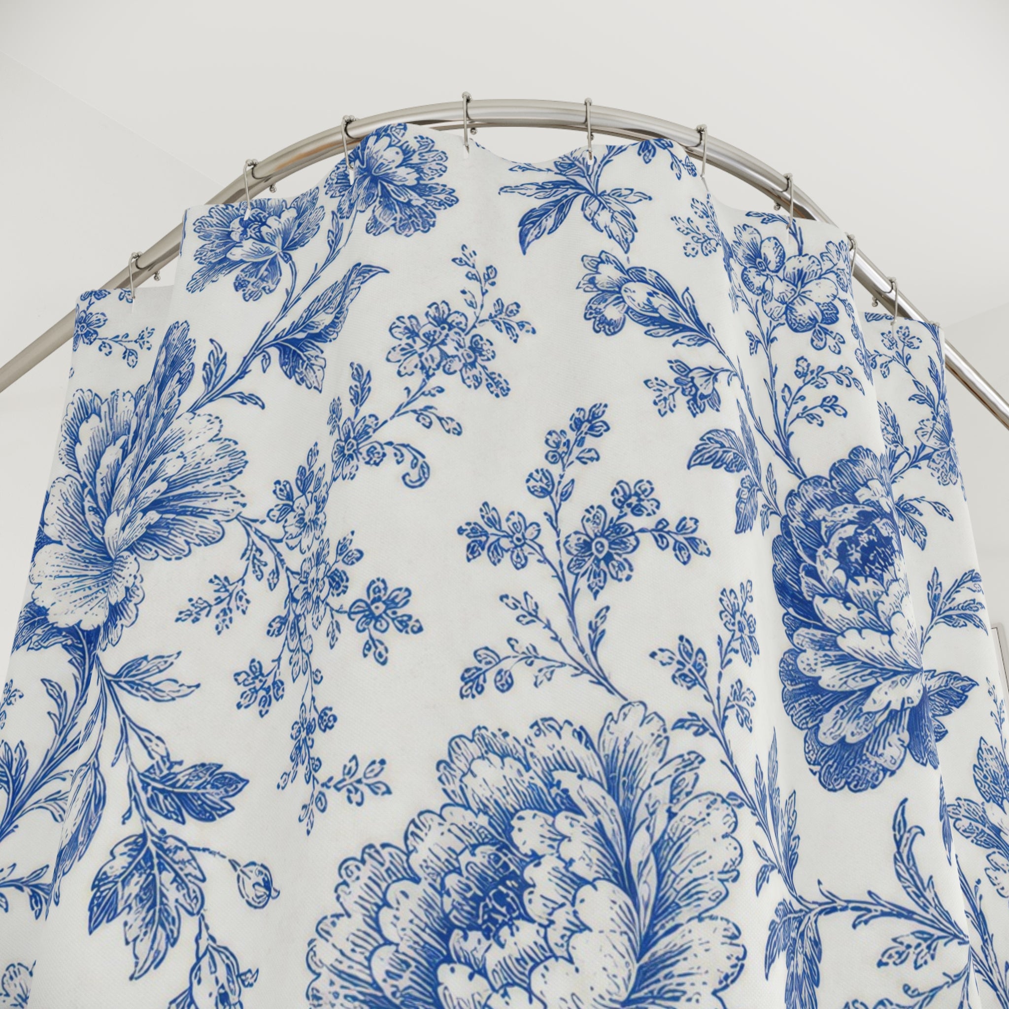 Blue White Vintage Floral Shower Curtain