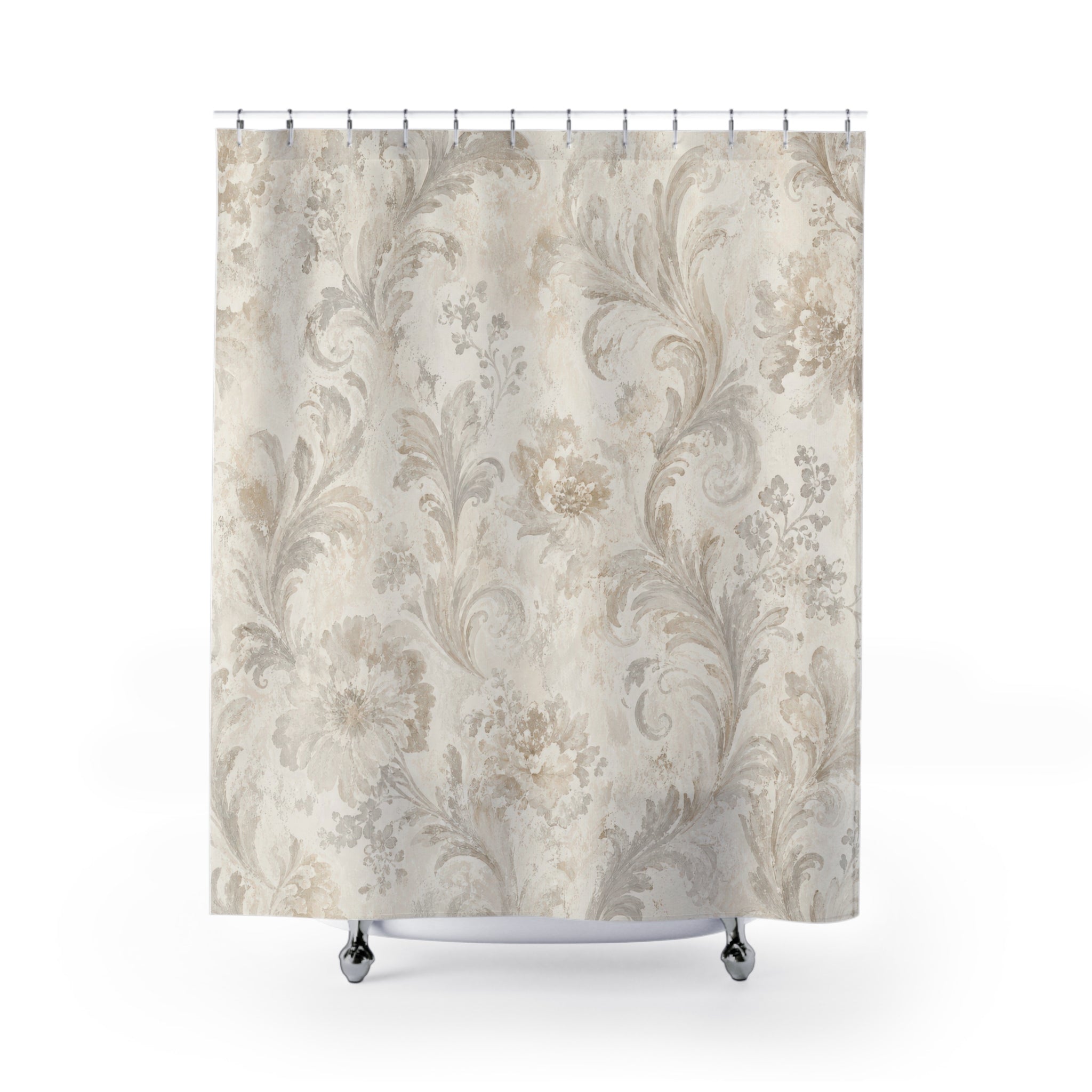 Beige Floral Scroll Shower Curtain