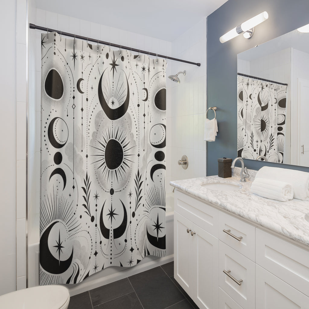 Black White Celestial Shower Curtain