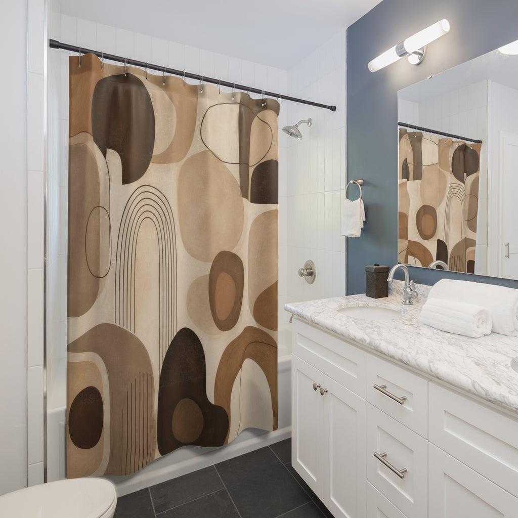 Brown Beige Modern Arch Geometry Shower Curtain