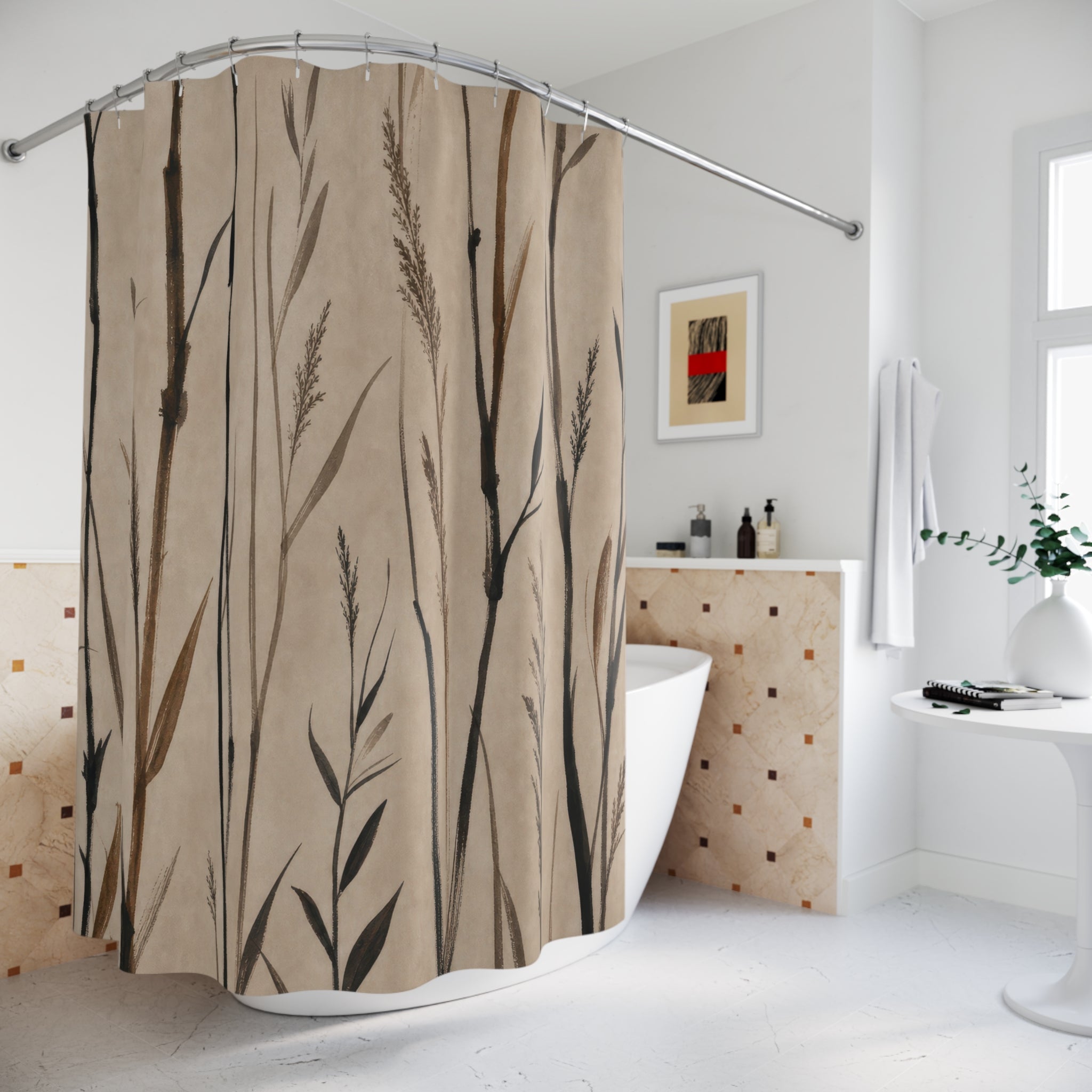 Black Brown Reed Line Shower Curtain
