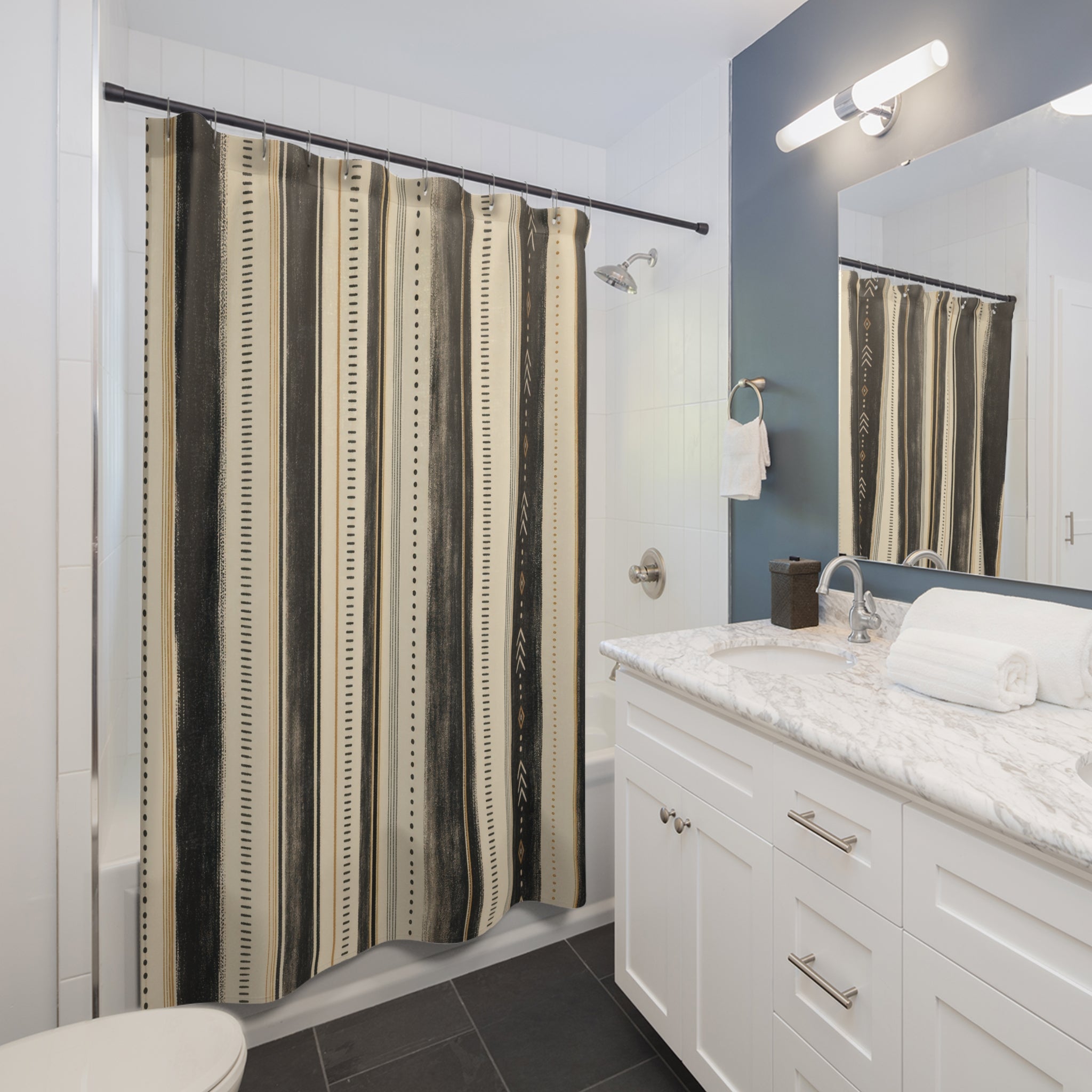 Beige Ivory Dotted Stripe Shower Curtain