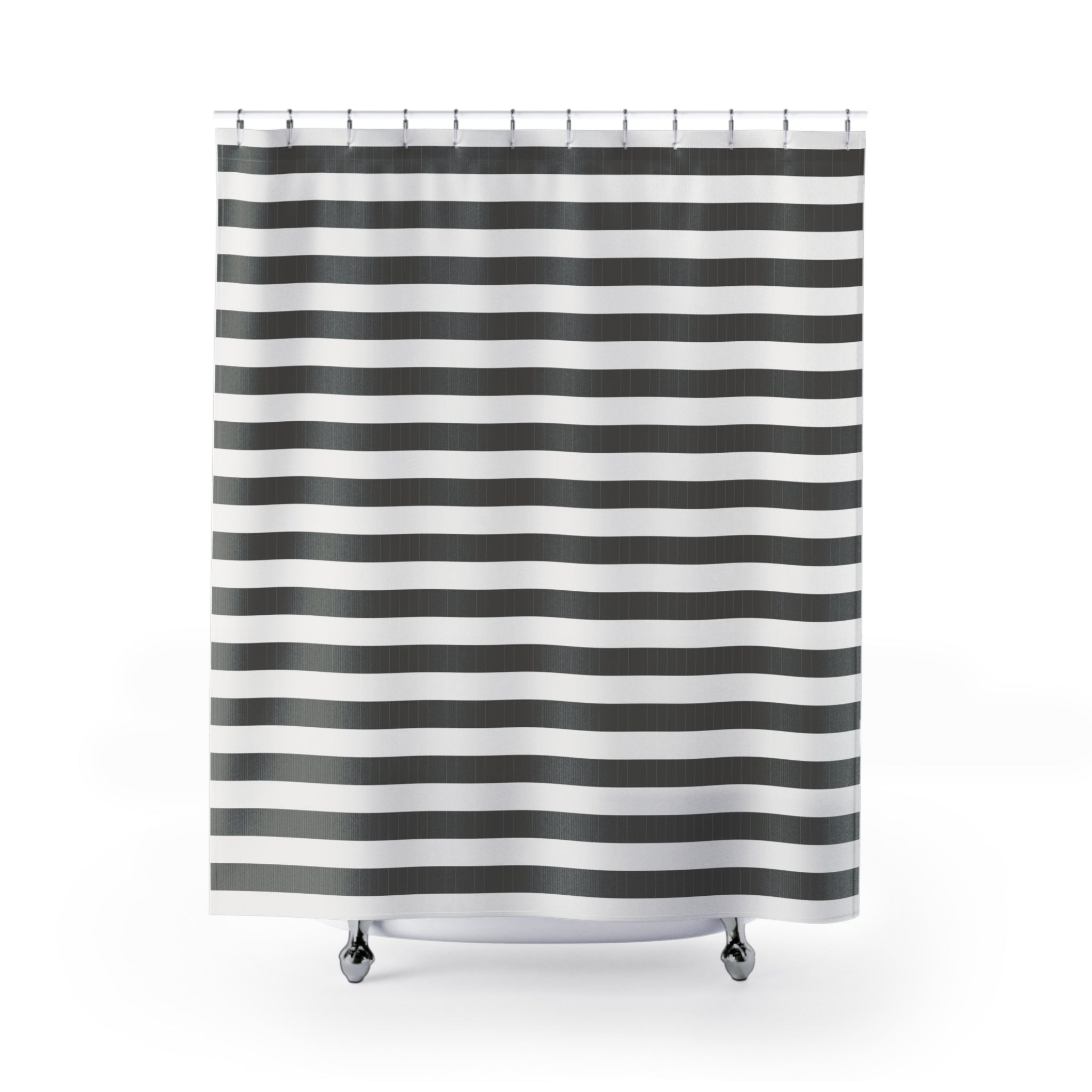 Grey and White Horizontal Stripe Shower Curtain