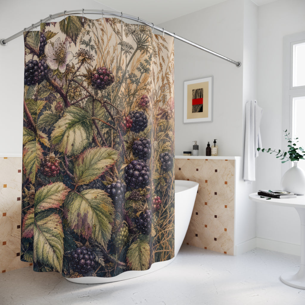 Ink Watercolor Blackberry Bramble Shower Curtain