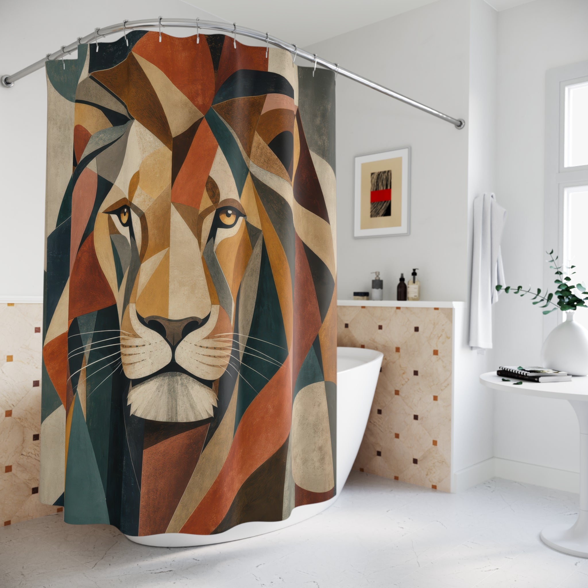 Faceted Safari Animal Portrait Shower Curtain