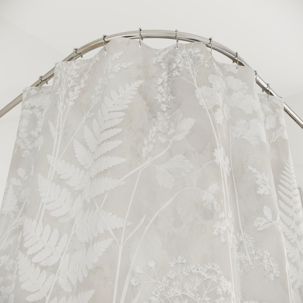 White Botanical Photogram Shower Curtain