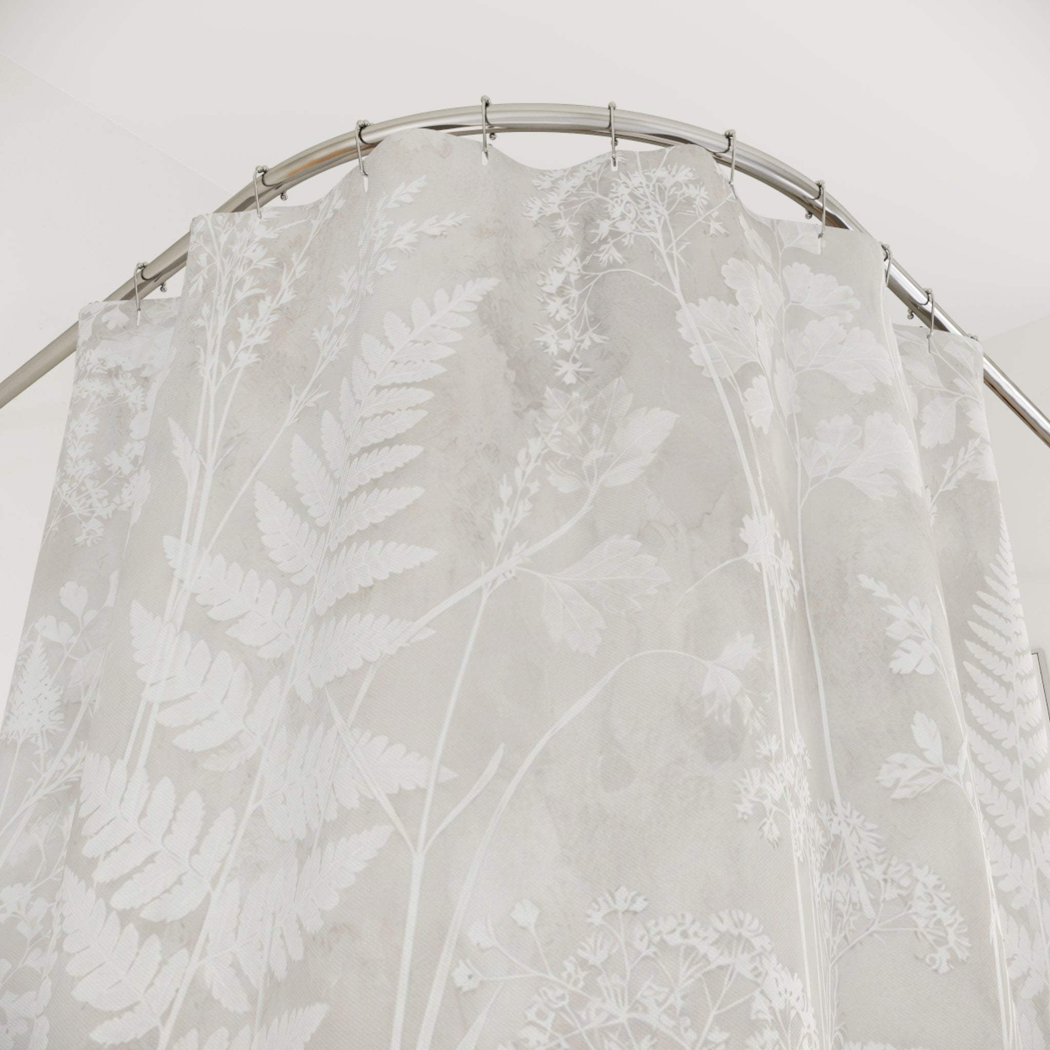 White Botanical Photogram Shower Curtain