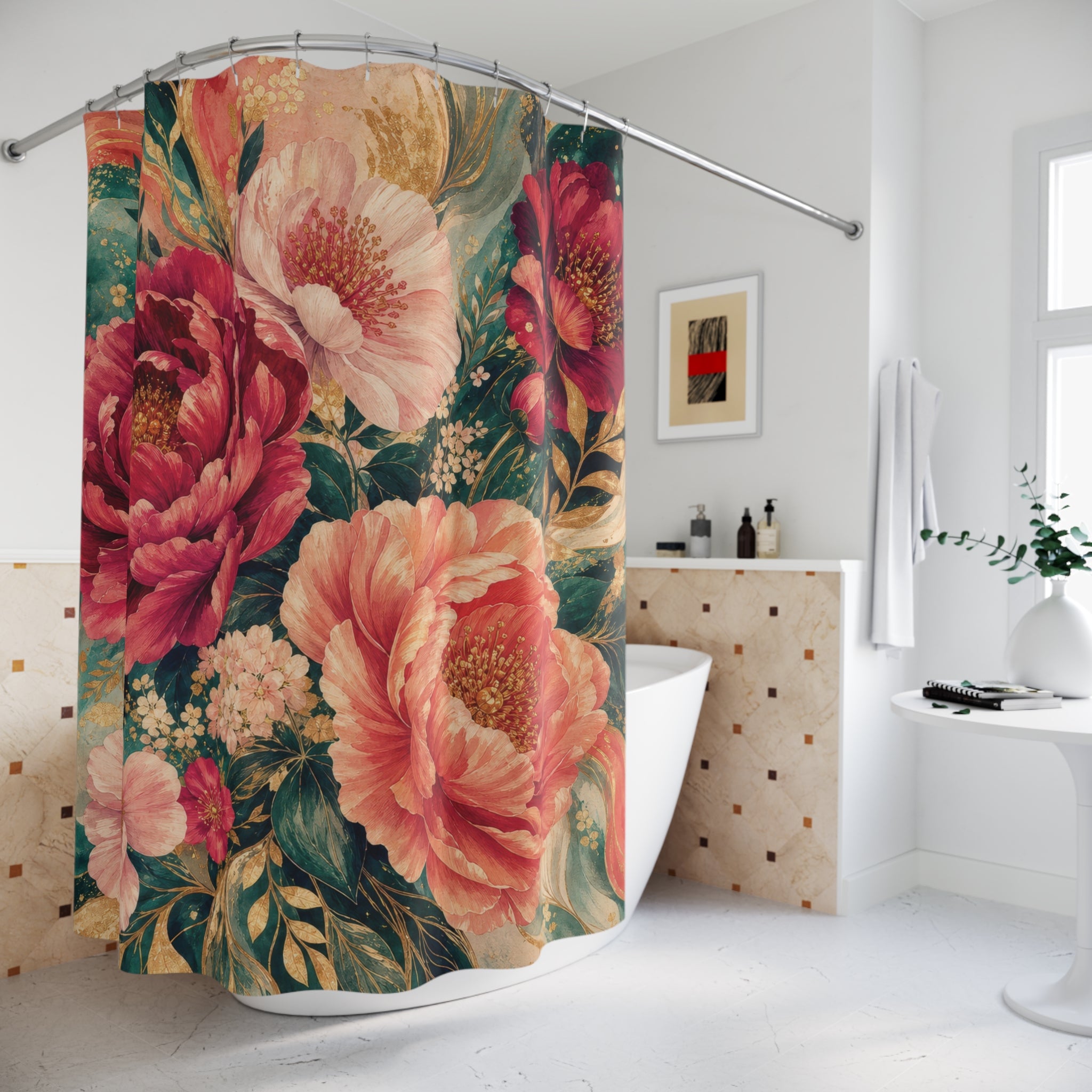 Gorgeous Floral Shower Curtain: Pink Coral Botanical Pattern