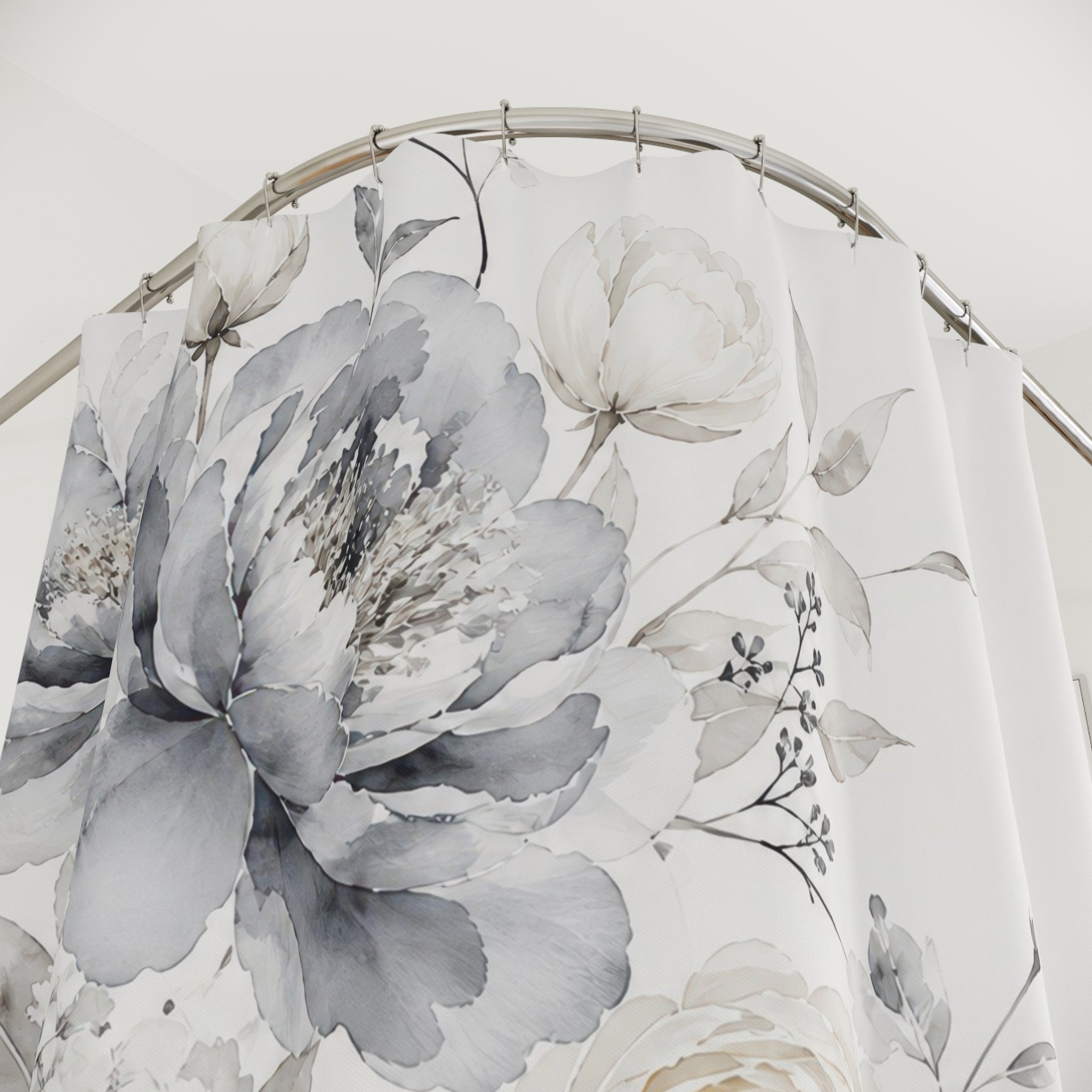 Grey Watercolor Floral Shower Curtain