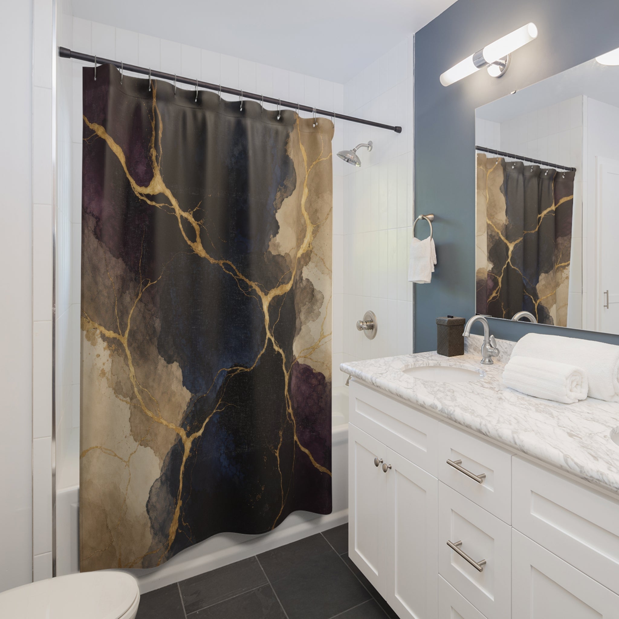 Midnight Mineral Gold Shower Curtain