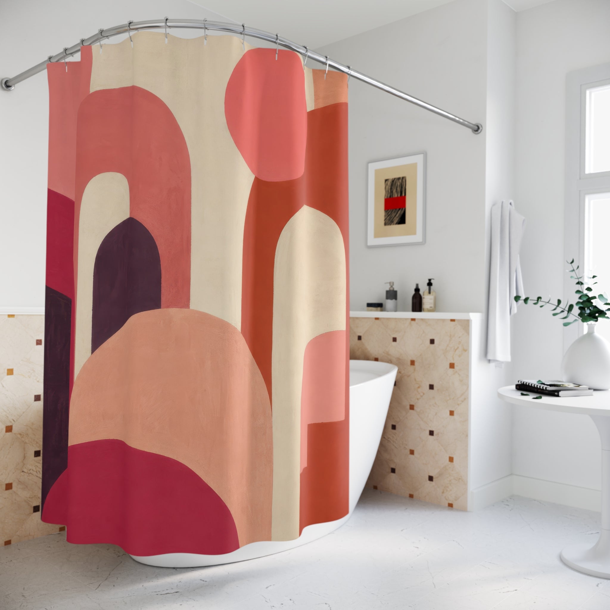 Retro Coral Rose Arch Shower Curtain