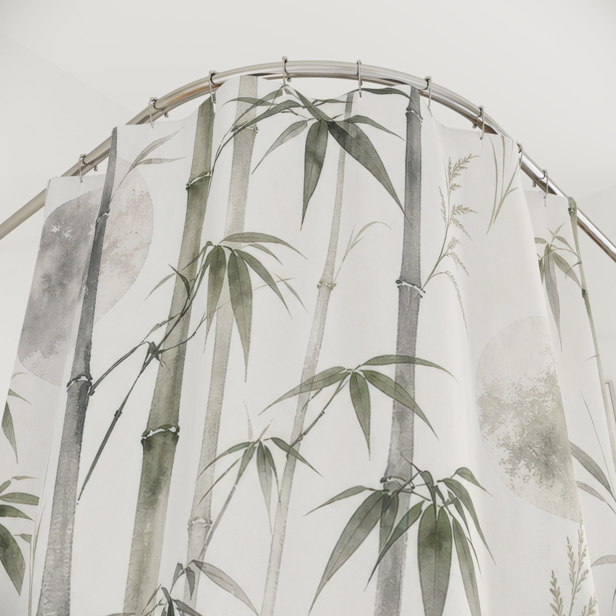 Sage Bamboo Shower Curtain, Sage Green Nature Bathroom Decor, Bamboo Botanical Bath Curtain, Guest Bath Decor, Small Bathroom Decor