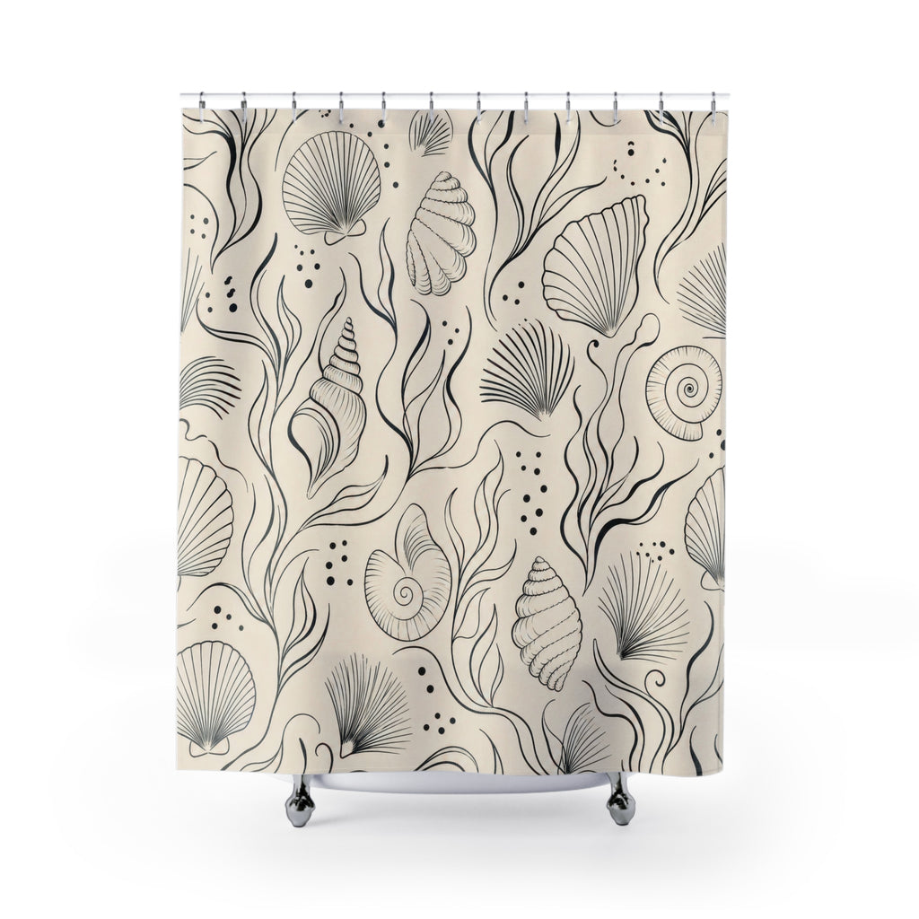 Black Cream Seashell Line Shower Curtain