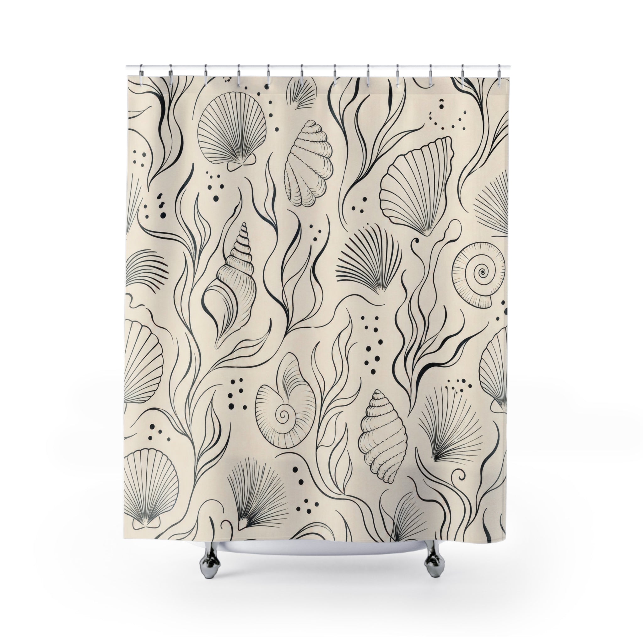 Black Cream Seashell Line Shower Curtain