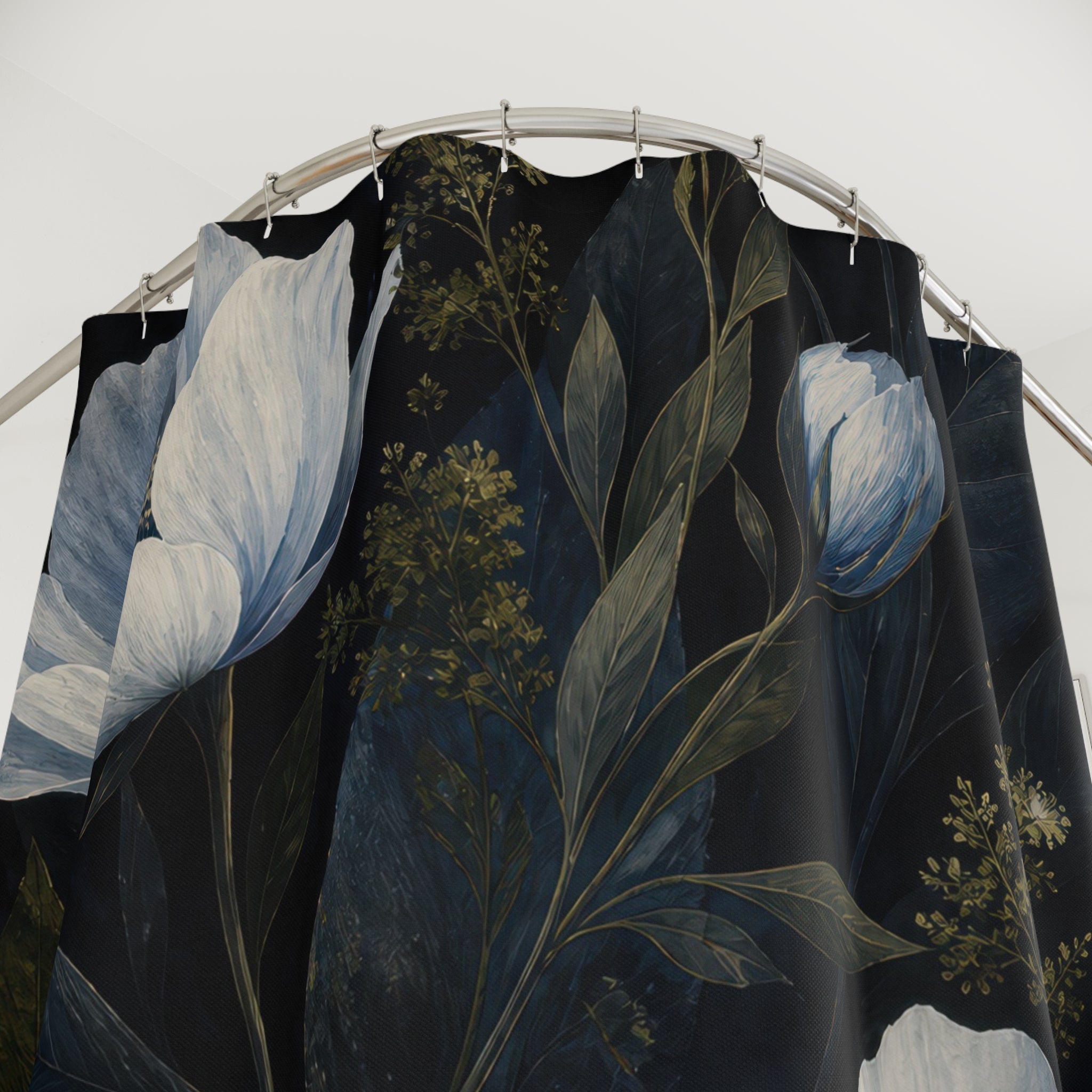 Dark Navy Flower Blue Floral Shower Curtain