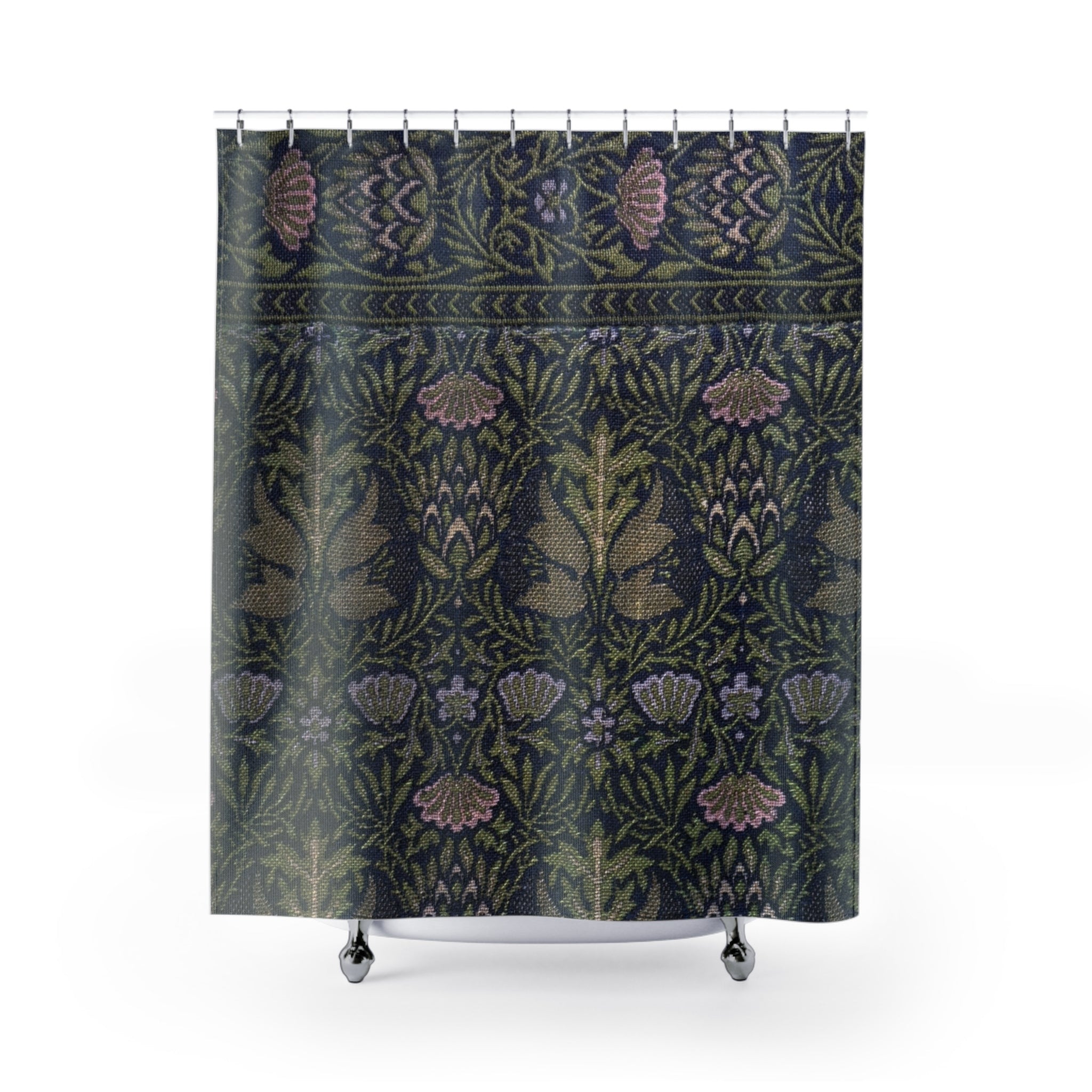 Morris Artichoke Shower Curtain – Dark Blue-Green Botanical