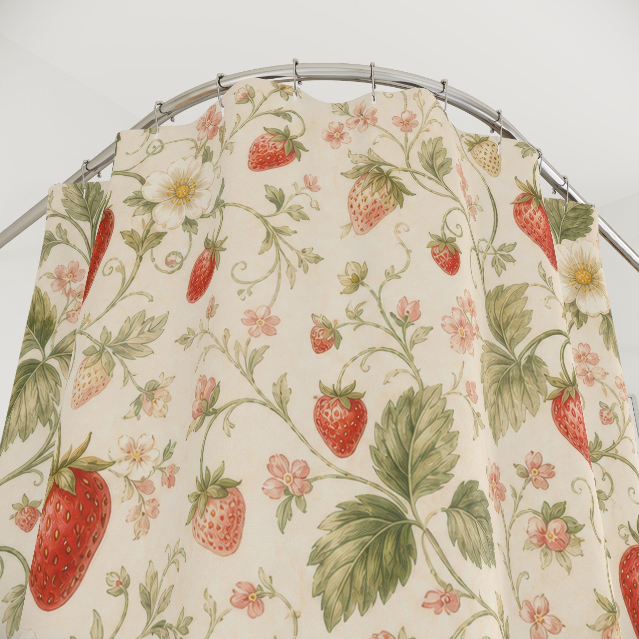 Strawberry Girl Fruit Floral Cottagecore Shower Curtain