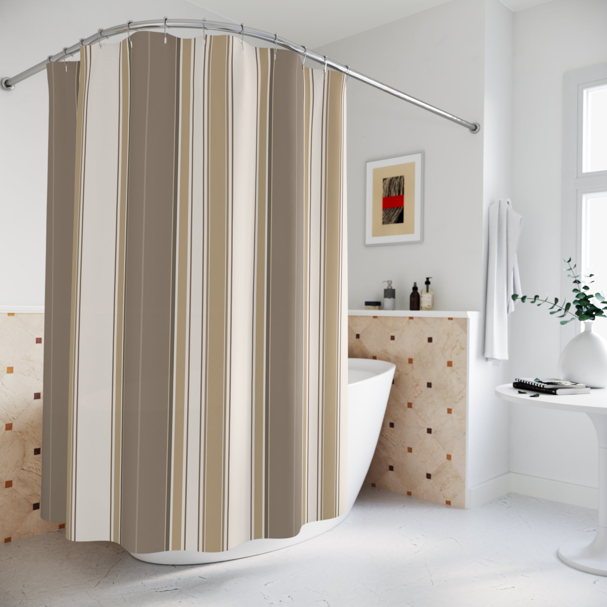 Taupe Cream Elegant Striped Shower Curtain