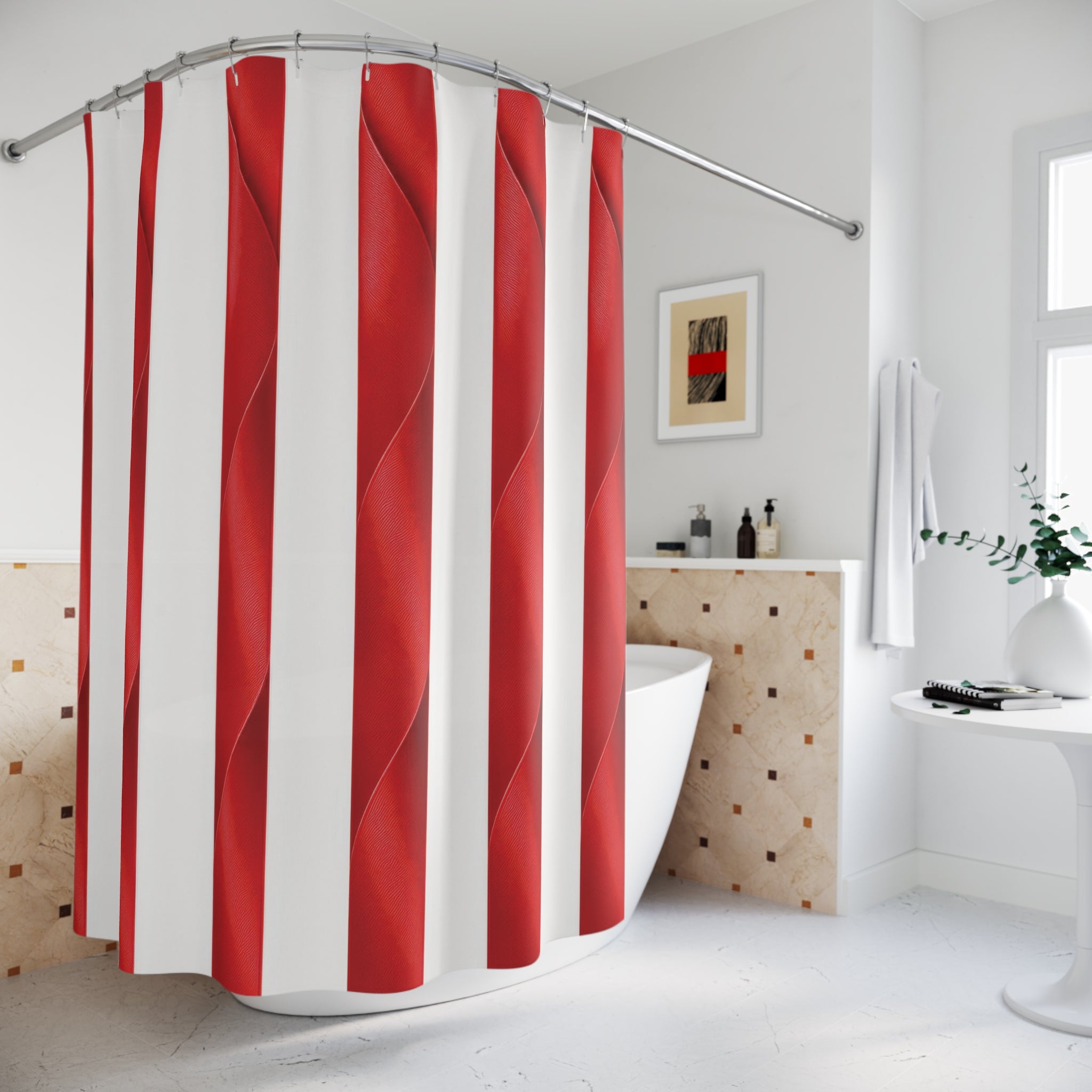 Red and White Striped Shower Curtain: Ribbon Stripe
